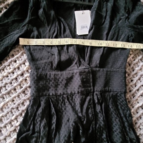 Something Navy Waist Detail Black Jacquard Peplum Surplice Top, size XXS - Picture 6 of 8